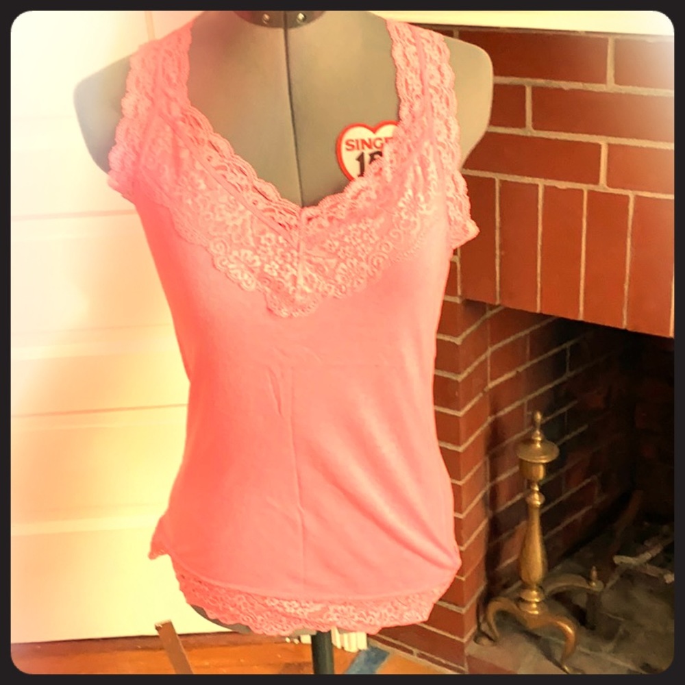 Pink lace racer back tank